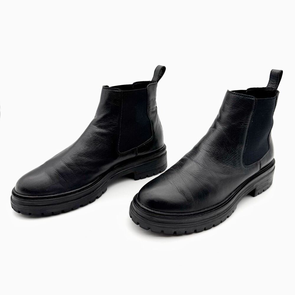 SILENT D Agaly Black Chelsea Boots Size 39 Leather Flat Ankle Bootie
